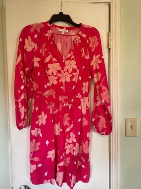 Madewell Pink Floral Long-Sleeve Elastic-Waist Dress